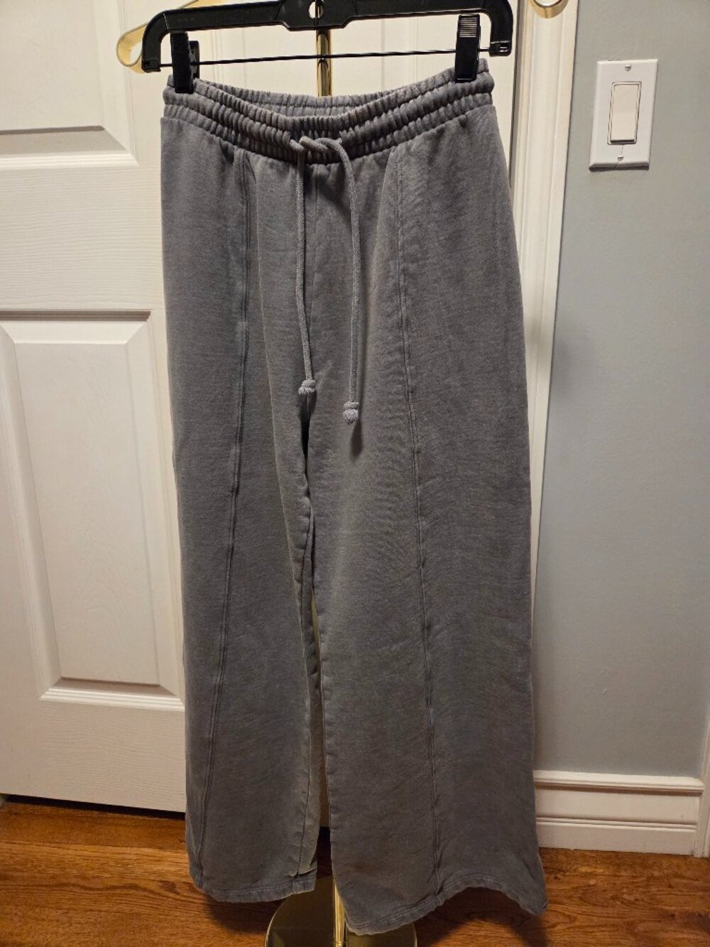 Zara Heather Grey Seam-Front Wide-Leg Sweatpants S